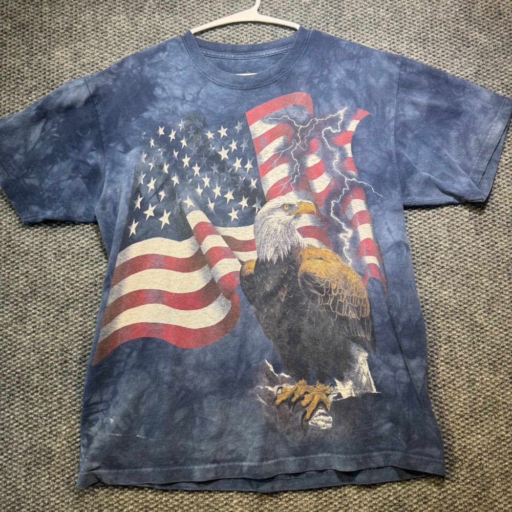 The Mountain Eagle American Flag Lightning Tie Dye Graphic Tee Blue Mens M